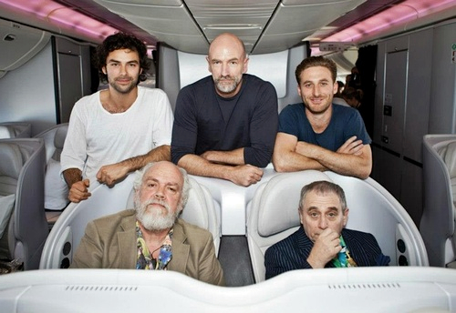 Aidan Turner, Graham McTavish and Dean O'Gorman on board Air New Zealand special The Hobbit air plane during flight to world premiere of The Hobbit: An Unexpected Journey.