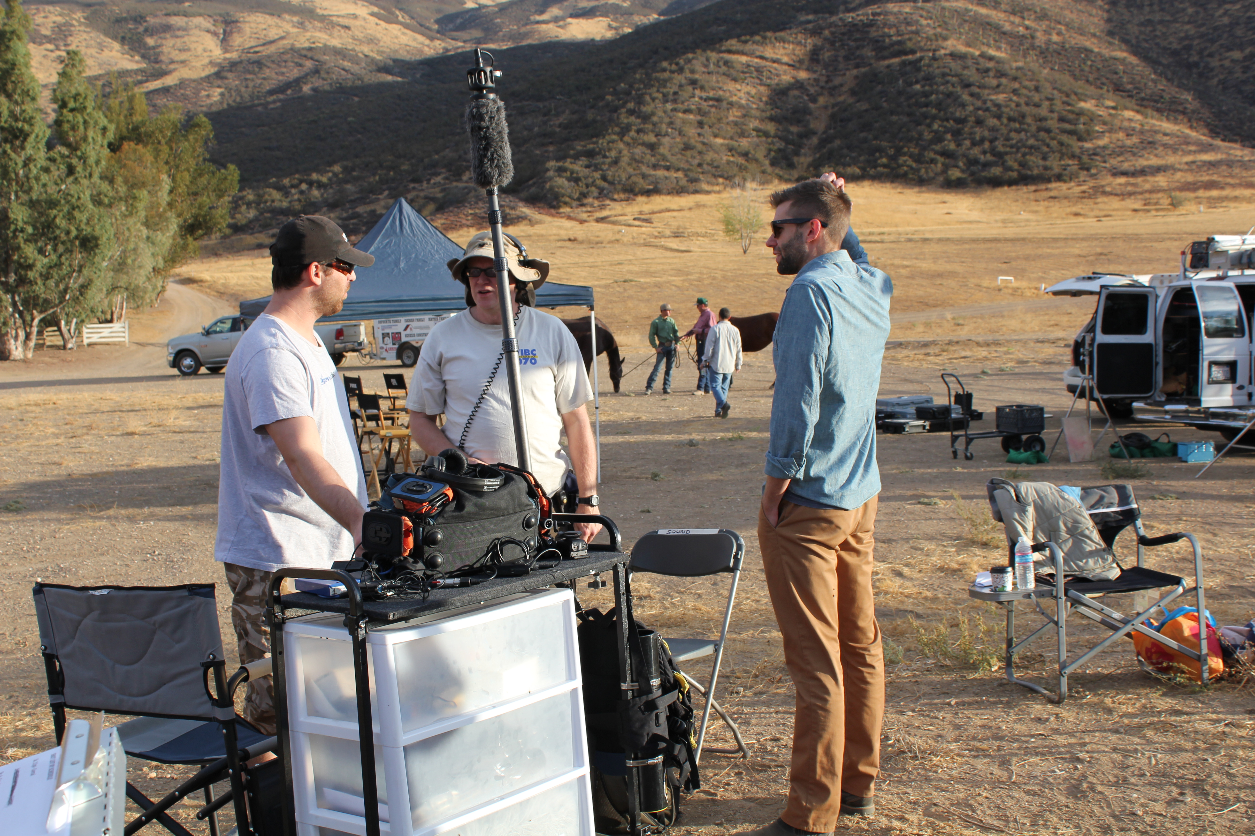 On set of Fork. David Huffman (VII), Matt McGowan, Brad Bryan.