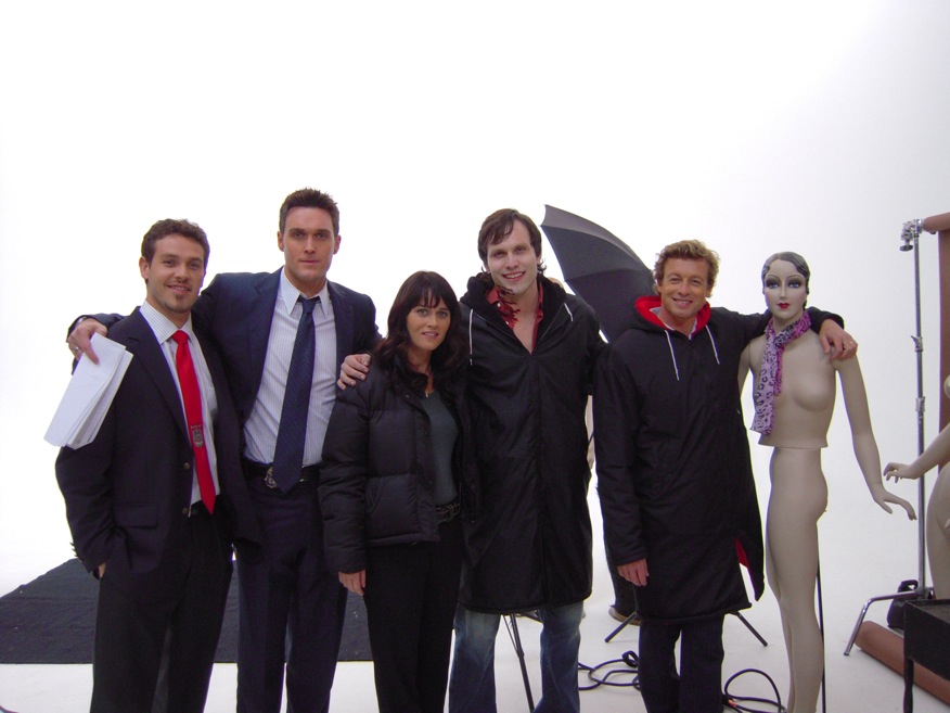 Tamas Menyhart along with Simon Baker, Robin Tunney and Owain Yeoman,working on the TV Show, The Mentalist 