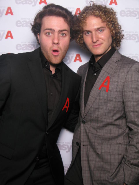Jameson Moss and Jonathan Moss on the Red Carpet for the movie Easy A