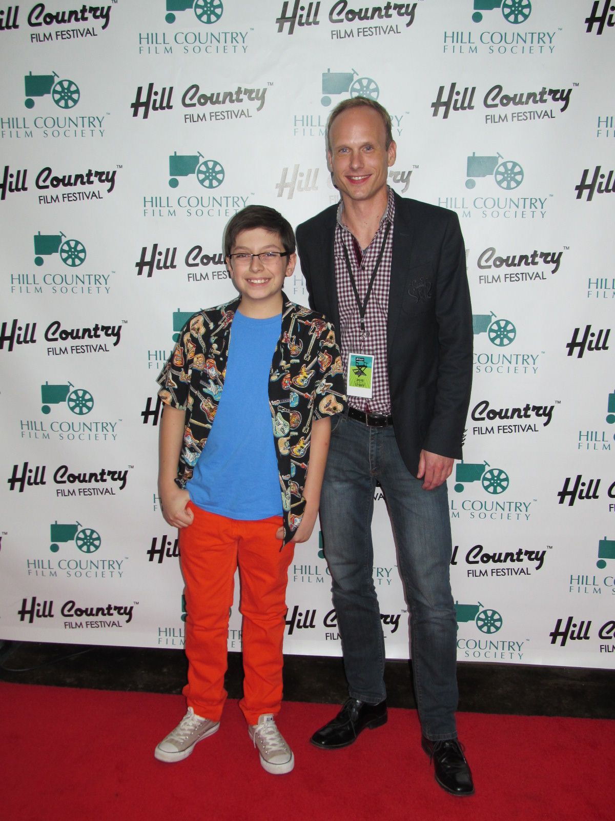 Evan Materne on the red carpet with Detention writer/director Chad Mathews