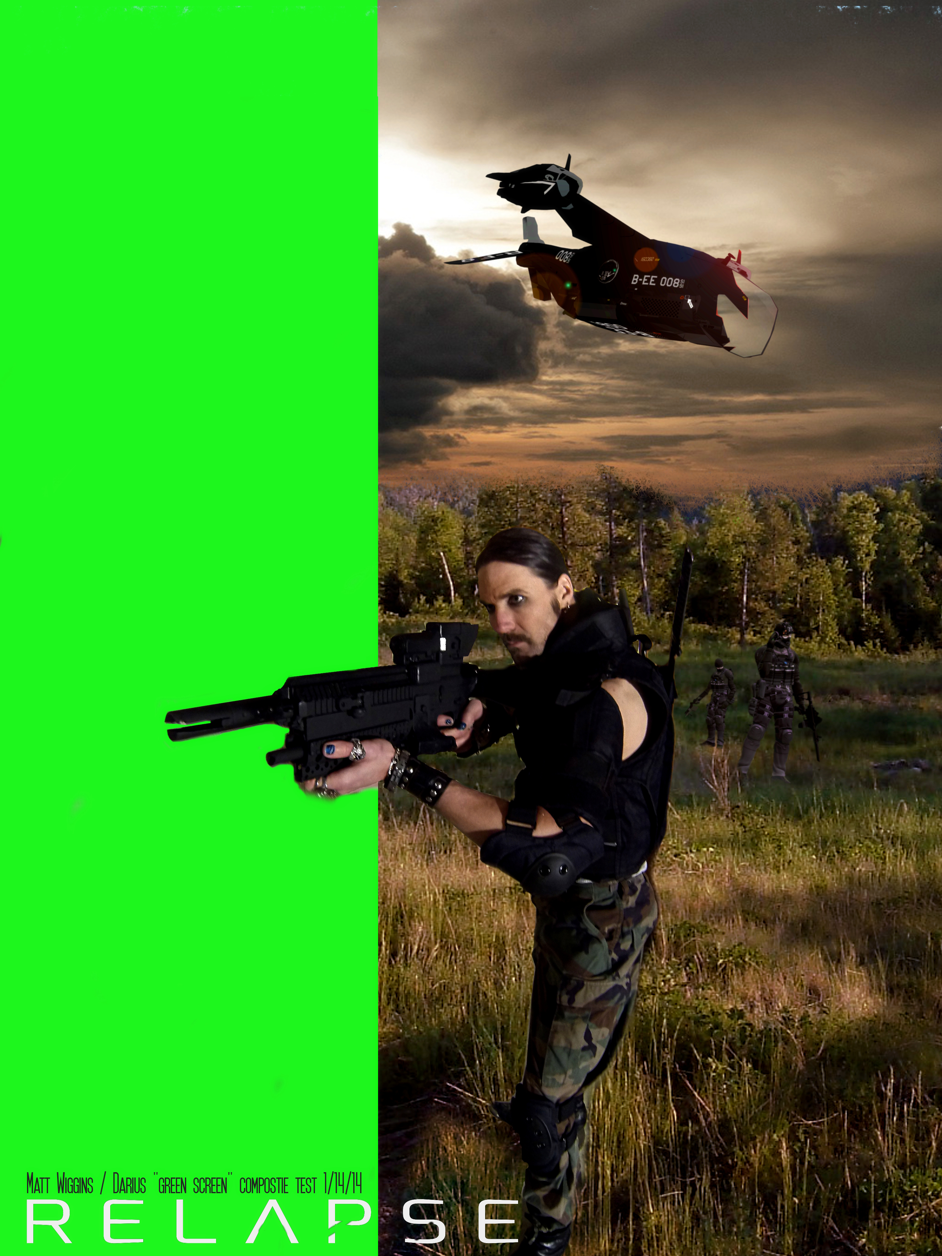 MATT WIGGINS in early Green Screen test imaging for the film RELAPSE, 2014.