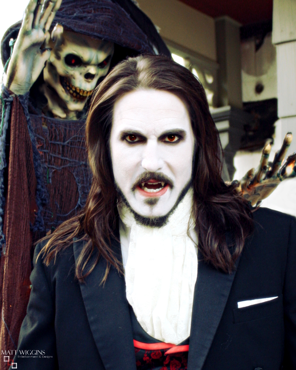MATT WIGGINS as he prepares for scene in his hit live production of Bram Stokers DRACULA in October 2014.