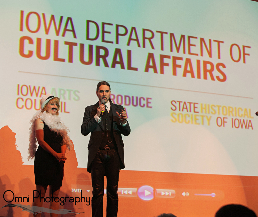 Matt Wiggins on commands the stage as he hosts the 23rd Annual Iowa Motion Picture Awards in 2014.
