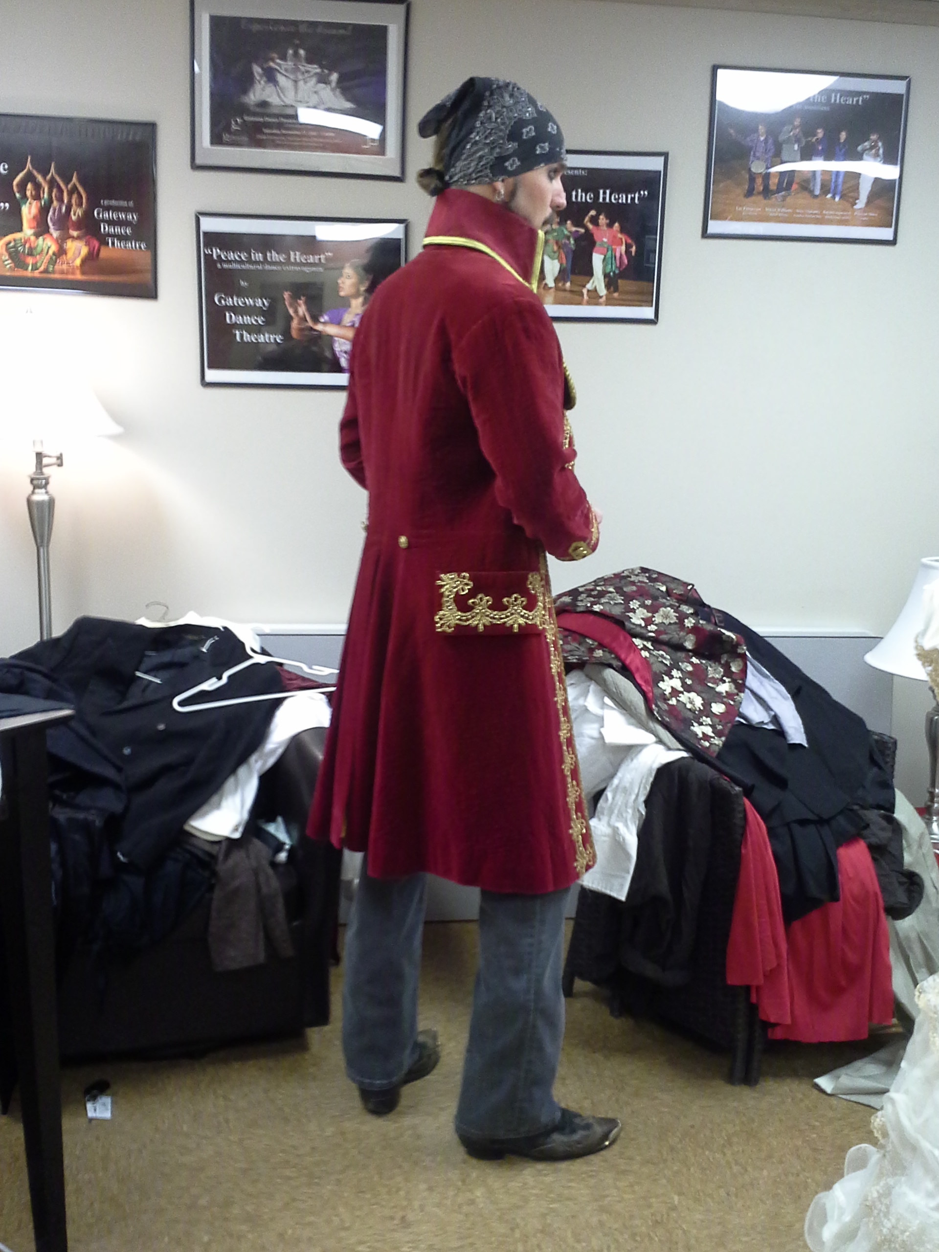 Matt Wiggins in a wardrobe fitting for his character, Cassio, in a live production of William Shakespeare's Othello.