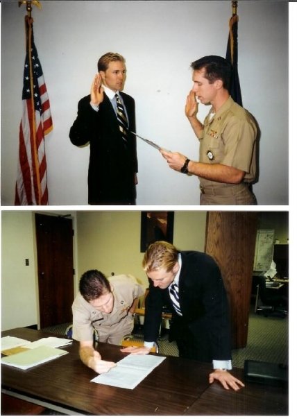 MATT WIGGINS being sworn in as an Officer in the United States Navy September 1998
