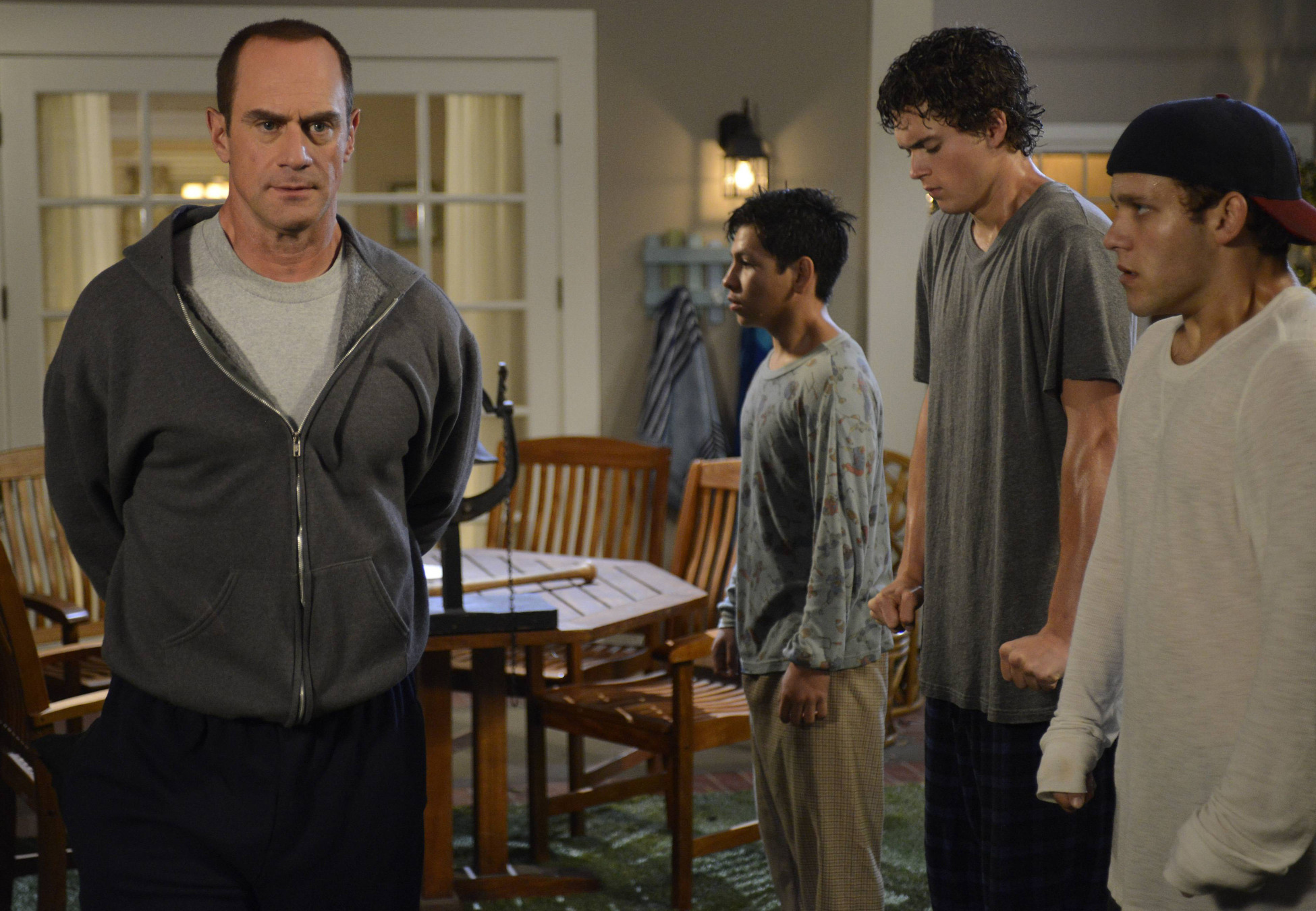 Still of Christopher Meloni, Ron Eisenberg, Tyler Foden, Connor Buckley and Kevin Hernandez in Surviving Jack (2014)