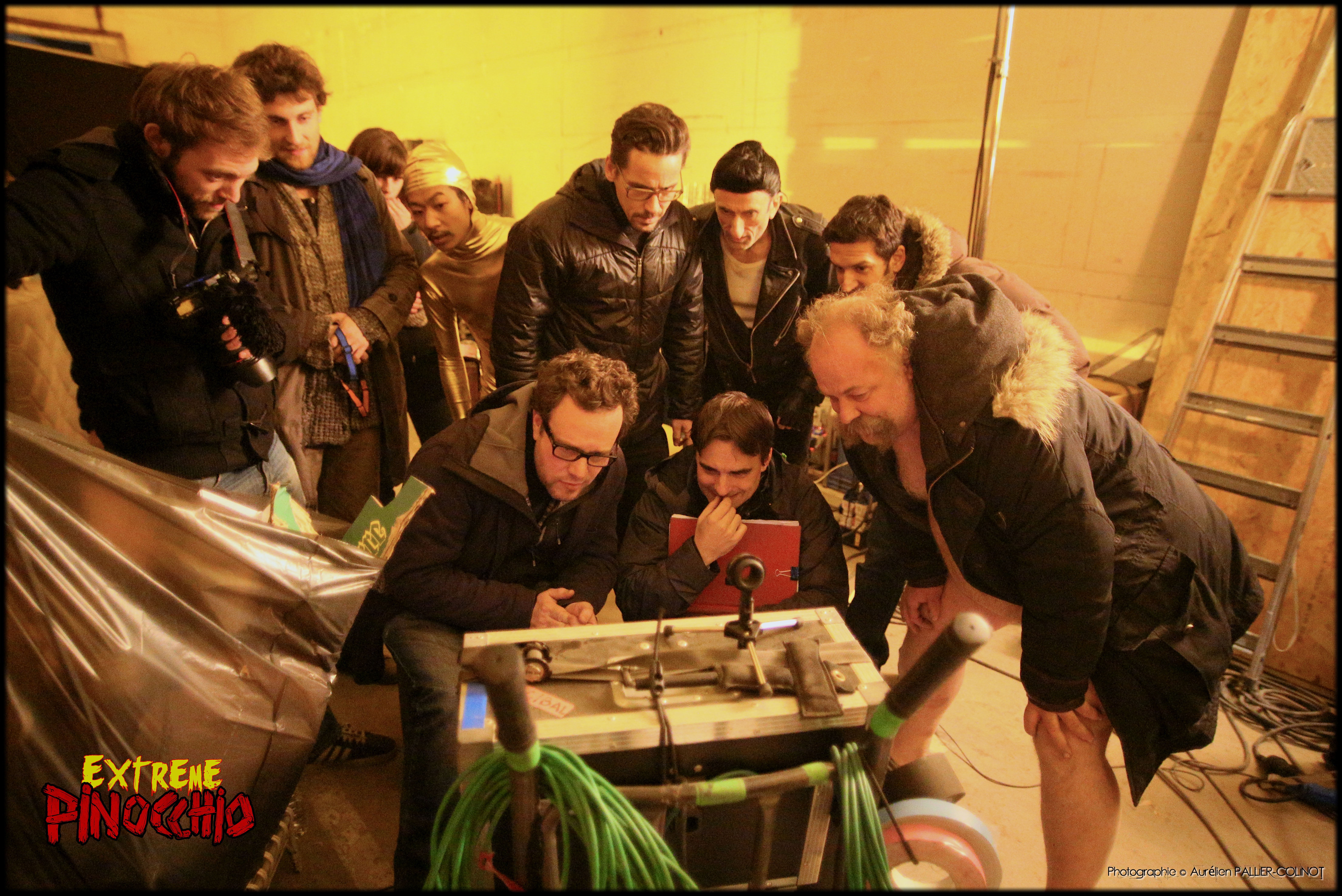 Pascal Chind on the set of Extreme Pinocchio with Brice Fournier, Jean-François Derec, Bun Hay Mean, Baptiste Chesnais, Laurent Ben Nahim, Charles Jodoin-Keaton.