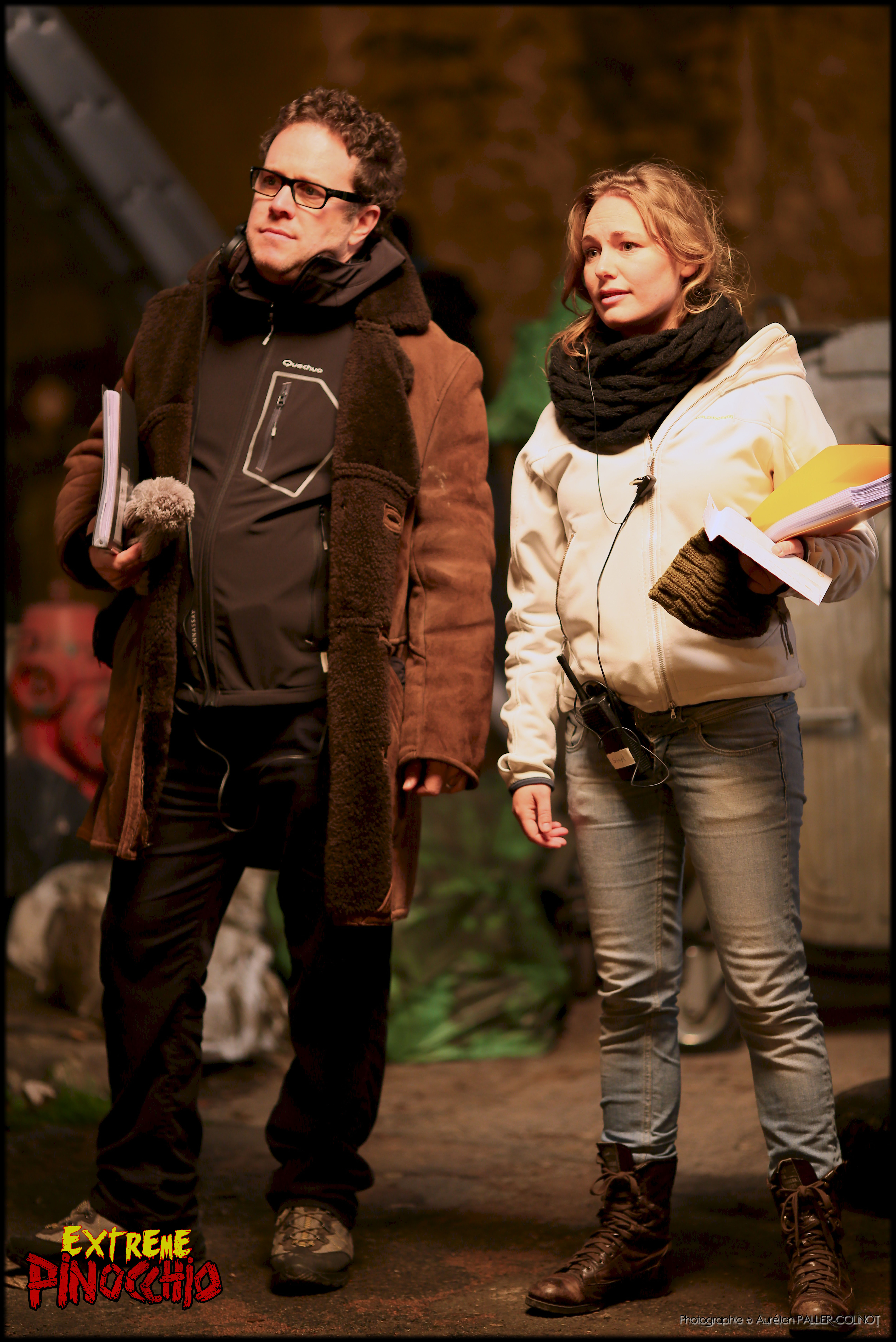 Pascal Chind on the set of Extreme Pinocchio with first assistant director Stéphanie Bélanger.