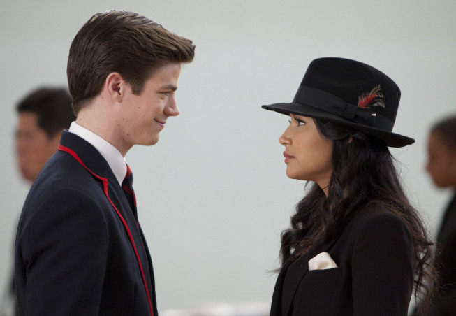 Still of Naya Rivera and Grant Gustin in Glee (2009)