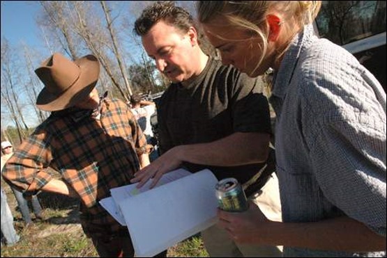 Lead Ryan Watts, Writer/Producer Terry Bowden and Actor Rachel Pedersen on the Set of 