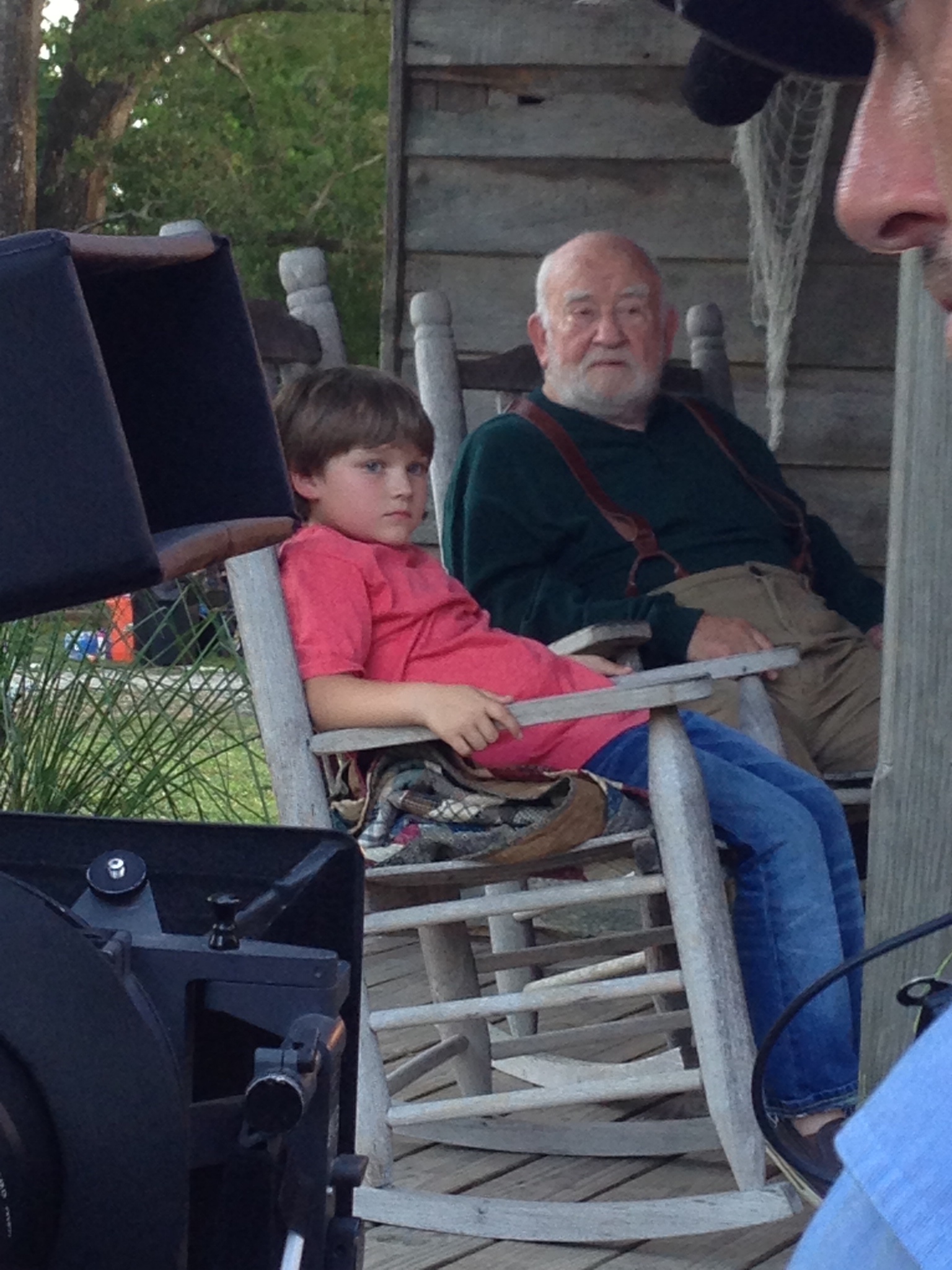 Brody Rose with Ed Asner on the set of 