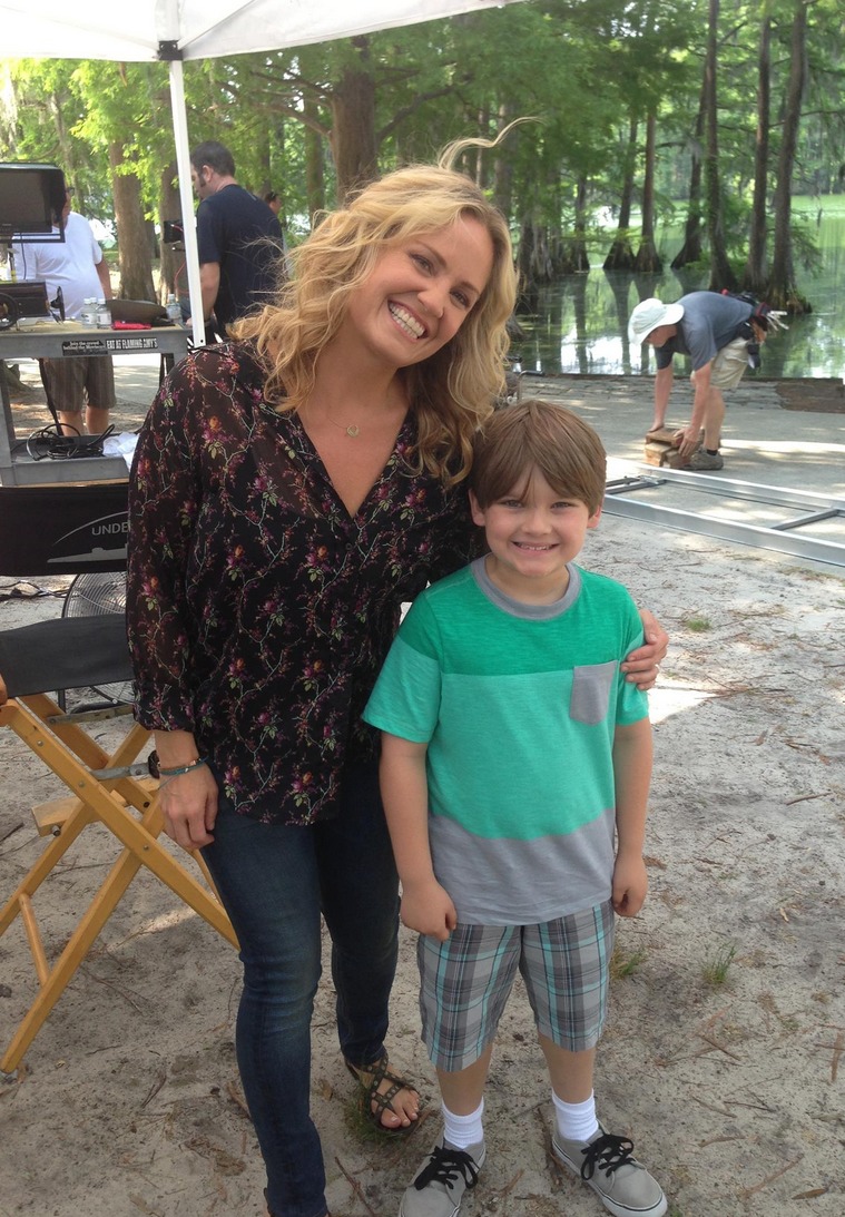 Brody Rose with Sherry Stringfield on the set of 