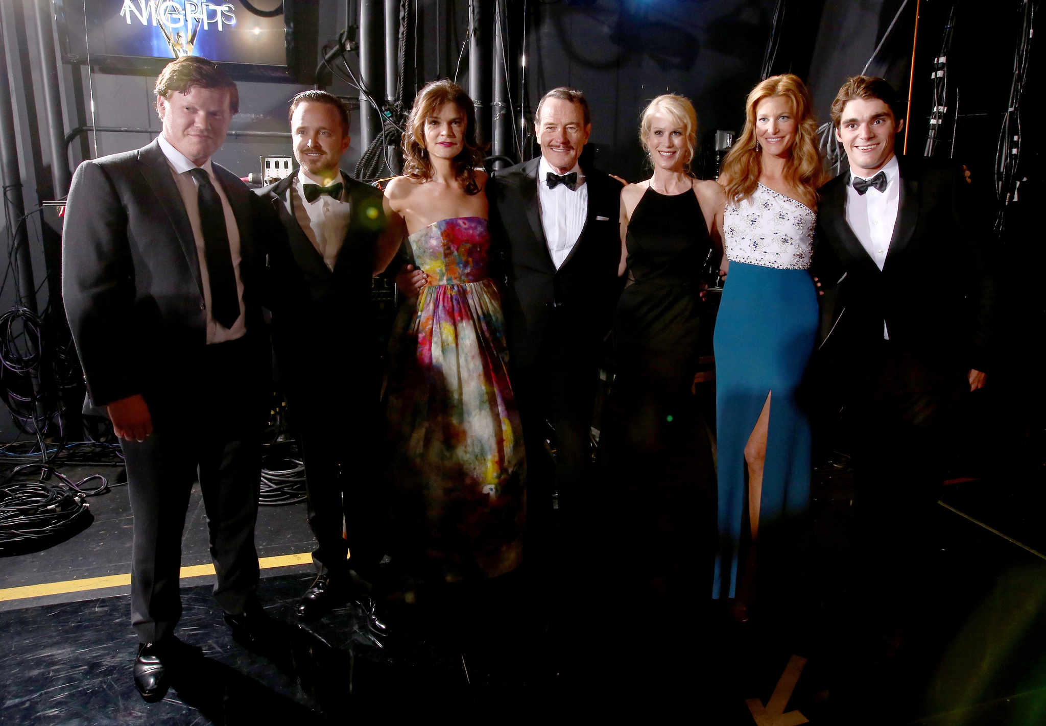 Bryan Cranston, Aaron Paul, Jesse Plemons, Moira Walley-Beckett, Betsy Brandt and RJ Mitte at event of The 66th Primetime Emmy Awards (2014)