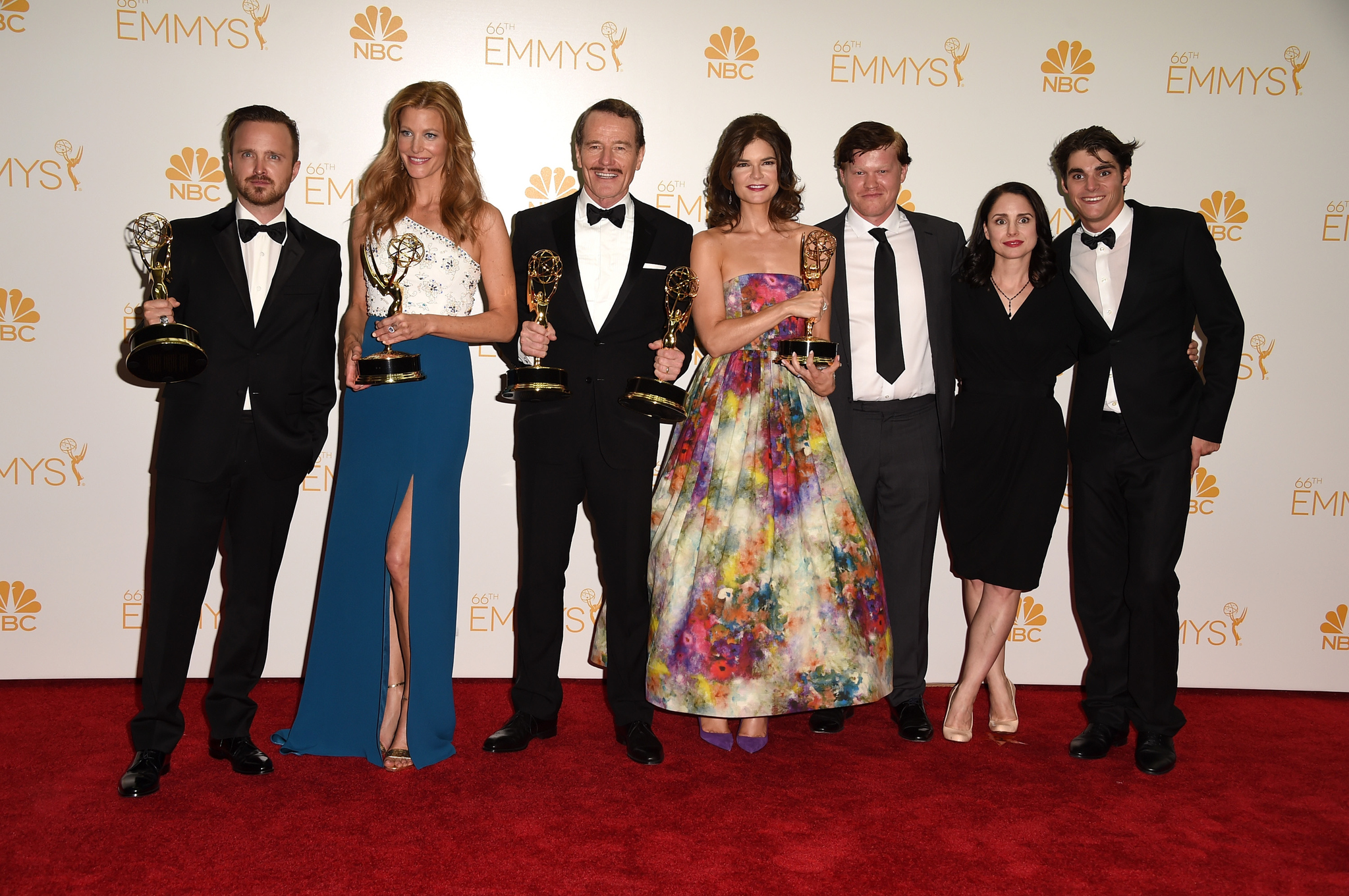 Bryan Cranston, Laura Fraser, Anna Gunn, Aaron Paul, Jesse Plemons, Betsy Brandt and RJ Mitte at event of The 66th Primetime Emmy Awards (2014)