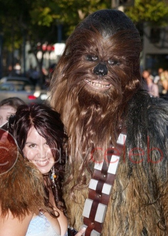 Fileena Bahris with Chewbacca at Star Wars Episode III Revenge of the Sith red carpet premiere- Star Wars Jewelry Designer