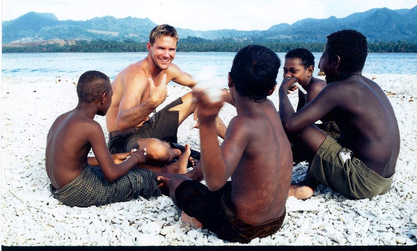 Private Hoke, played by Will Wallace, with Guadalcanal children in 