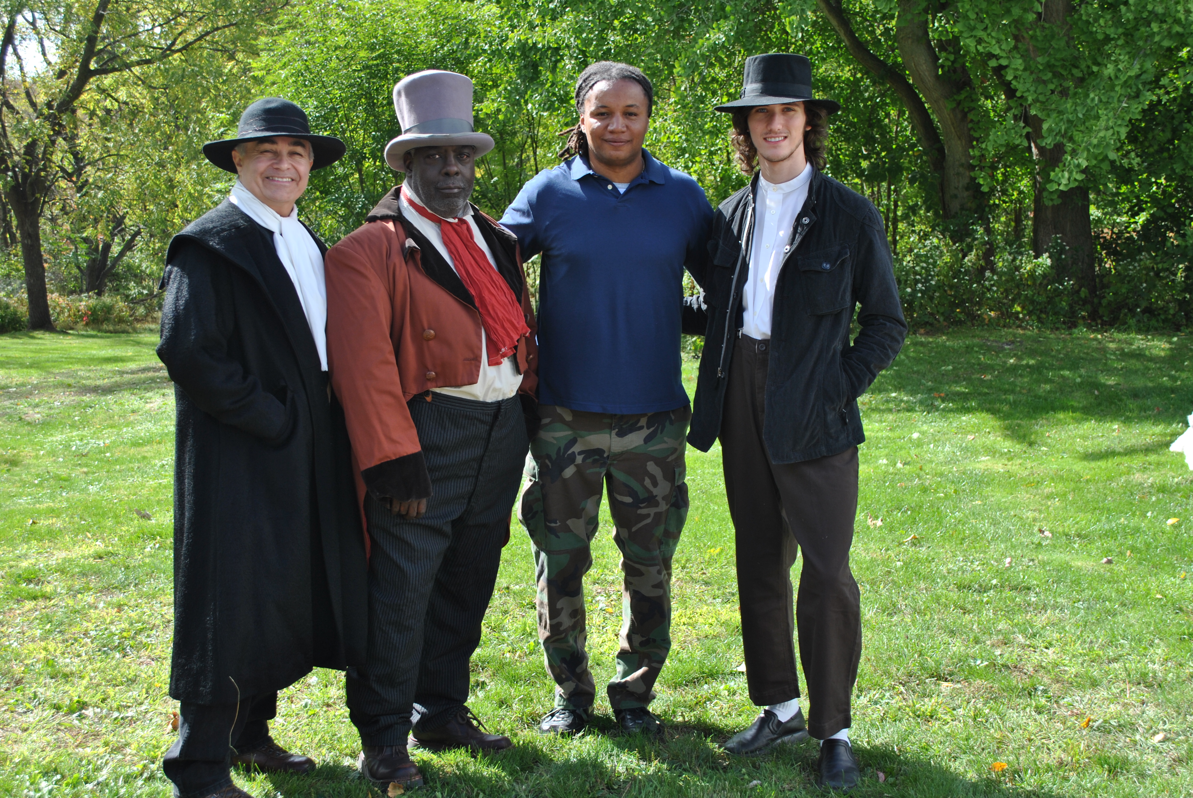 From left actors Fran Pultro, William Bryant, dir. Thomas Phillips, Christian Ericksen on the set of 