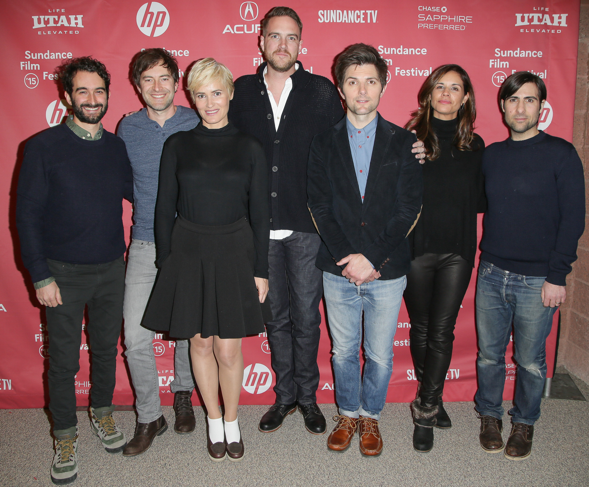 Judith Godrèche, Adam Scott, Jason Schwartzman, Jay Duplass, Mark Duplass, Patrick Brice and Naomi Scott at event of The Overnight (2015)