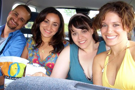 James Watson, Rosanna Haddad, Eleanor Keyser, and Marielle Proia during shooting for Dead End.