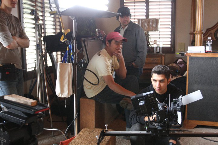 Minh Nguyen directing music video shoot with Anthony Kwan and Ian Barbella