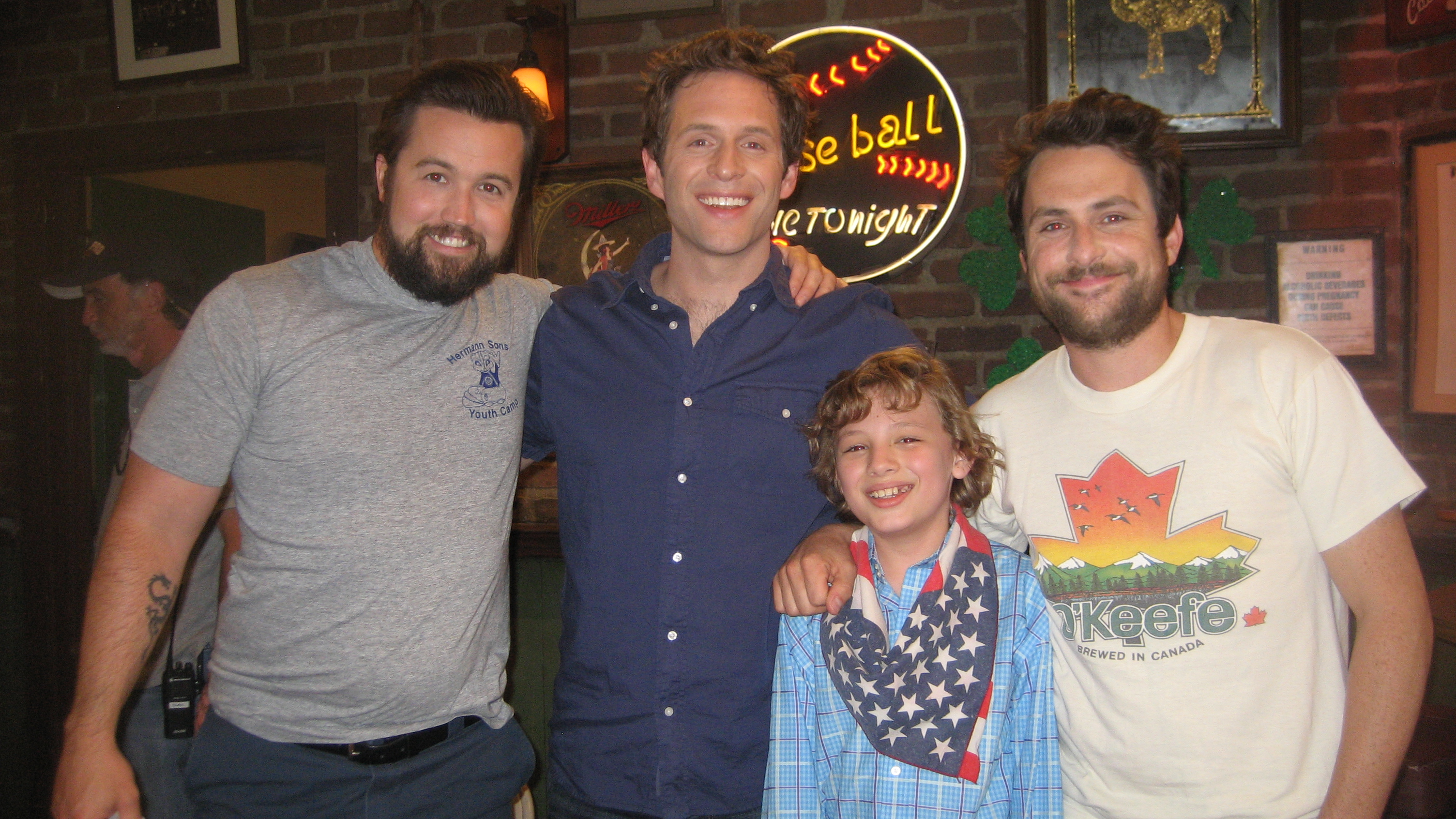 Maxim with Rob McElhenney, Glenn Howerton and Charlie Day on the set of 