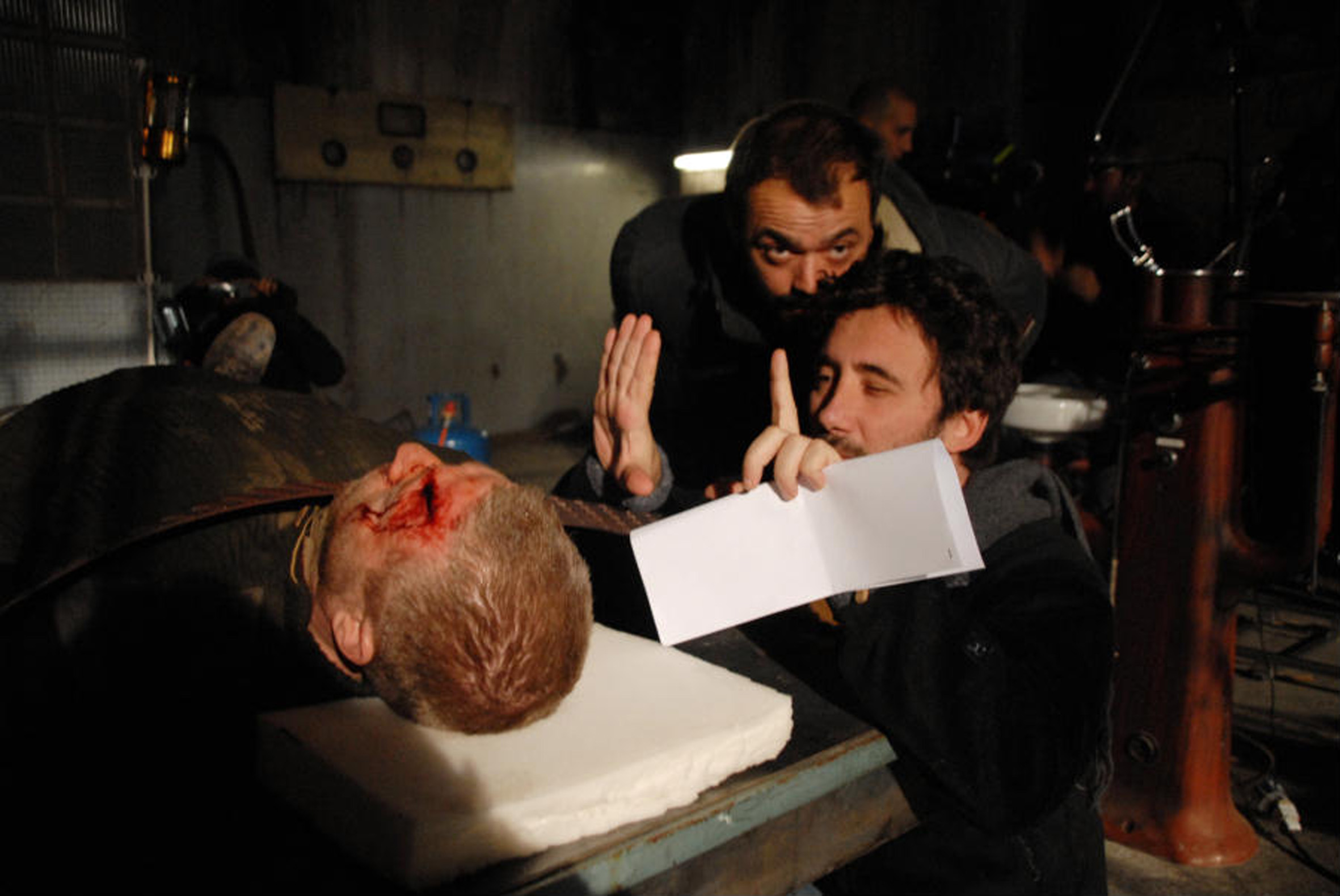 Still of Ottaviano Blitch, DoP Marco Bassano and director Federico Zampaglione on set 