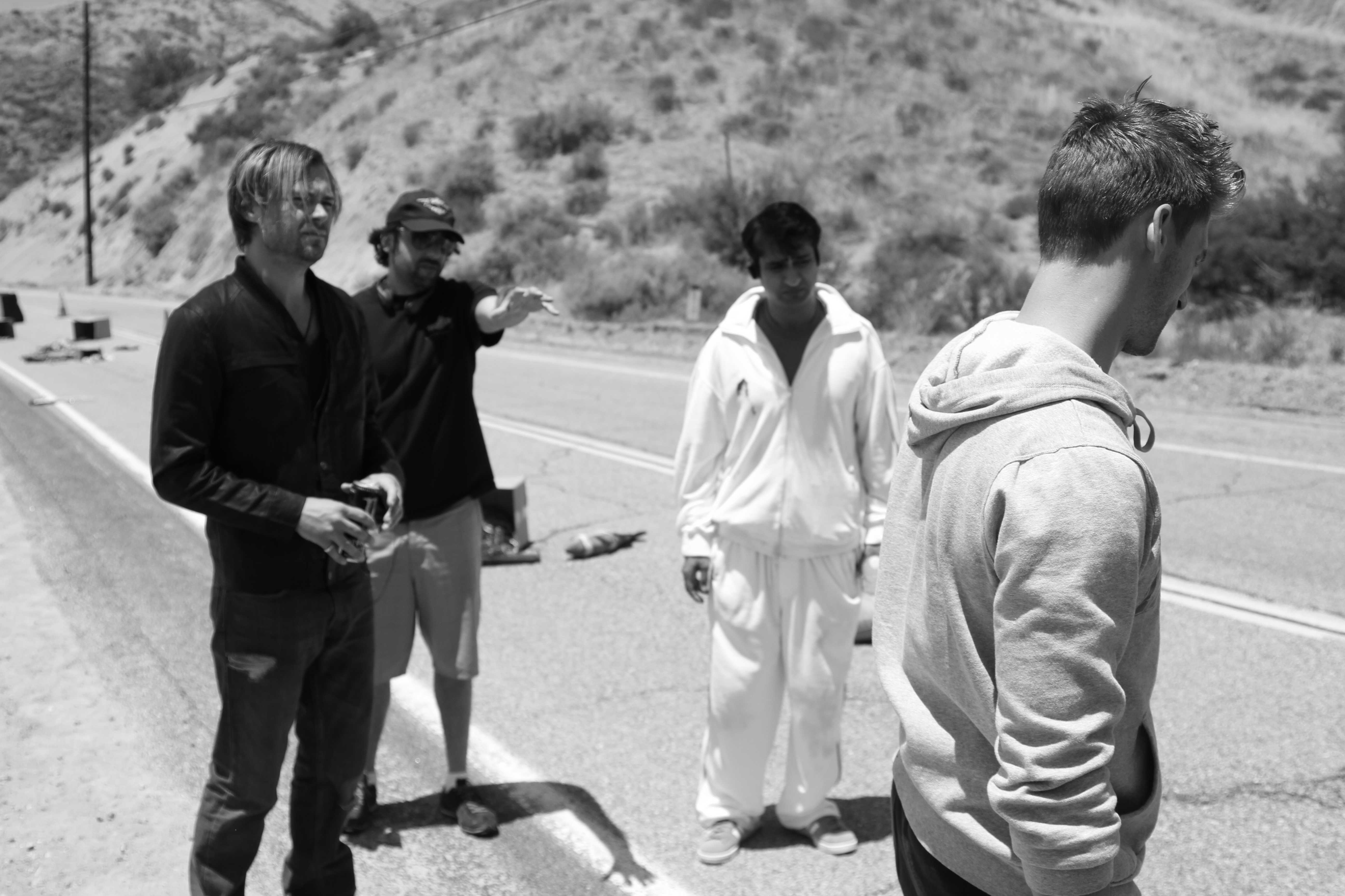 Patrick John Flueger, Chris Zonnas, Kumail Nanjiani and Andrew W Walker on the set of LOADED