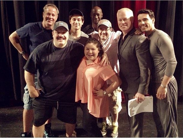 Still of Geovanni Gopradi Kevin james, David Henrie, Raini Rodriguez, Neal McDonough, Todd Garner,D.B. Woodside and the director Andy Fickman. Paul Blart: Mall Cop 2