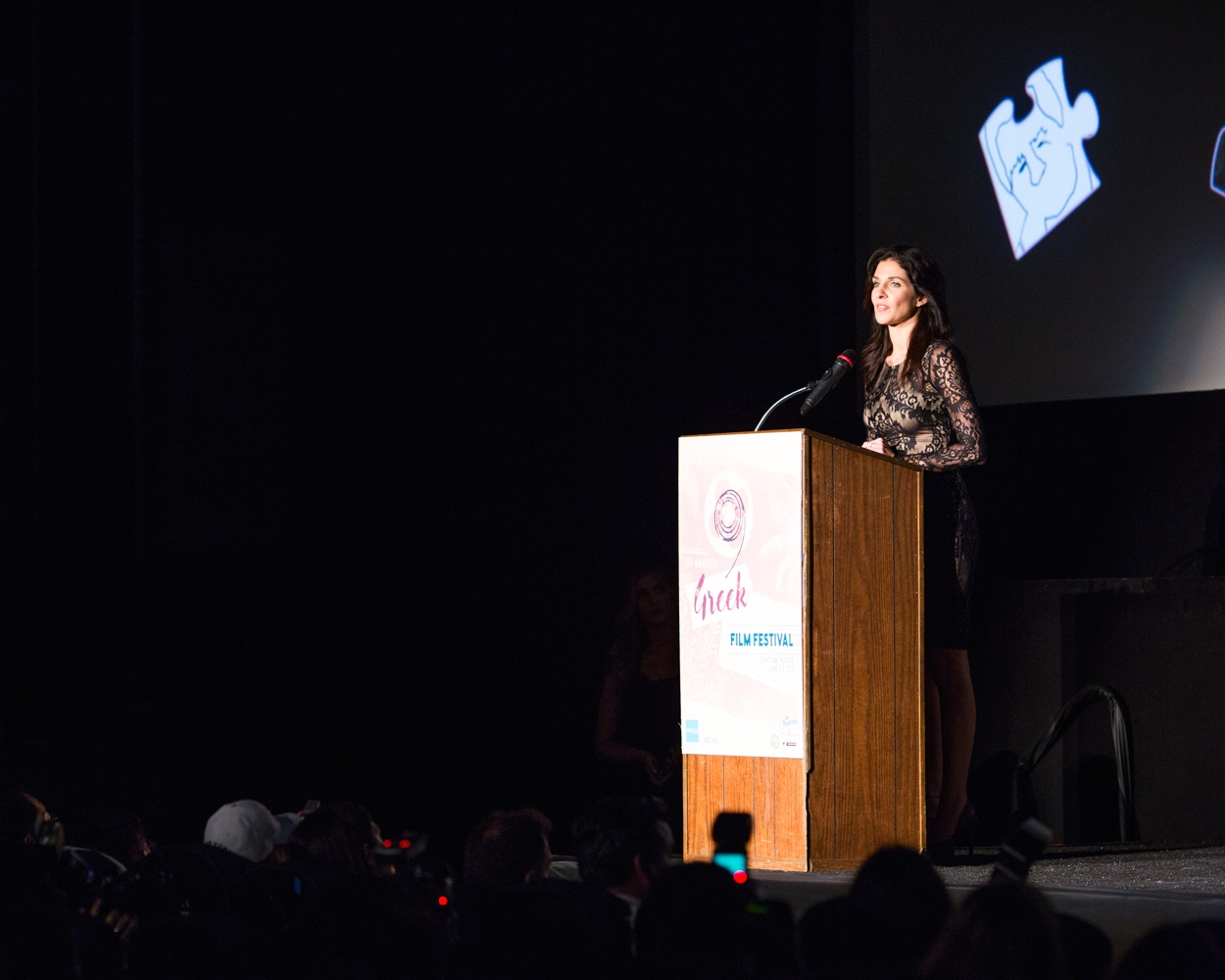 Eftehea Meli gives the introductory speech for Orpheus Award Winner Evan Spiliotopoulos at the 2015 Los Angeles Greek Film Festival.