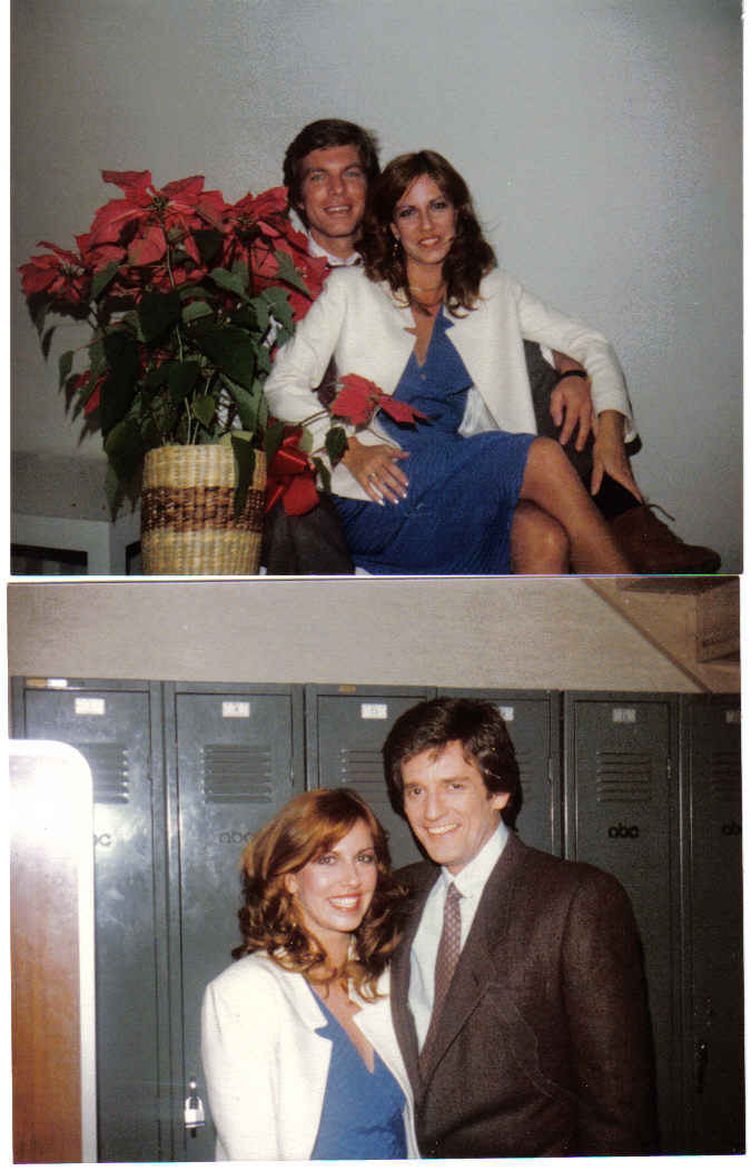Kimberly and Peter Bergman in greenroom of All My Children, 1980's