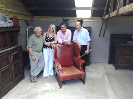 Bernie, Anna, Paul and Tim on set during the filming of Antique Secrets.