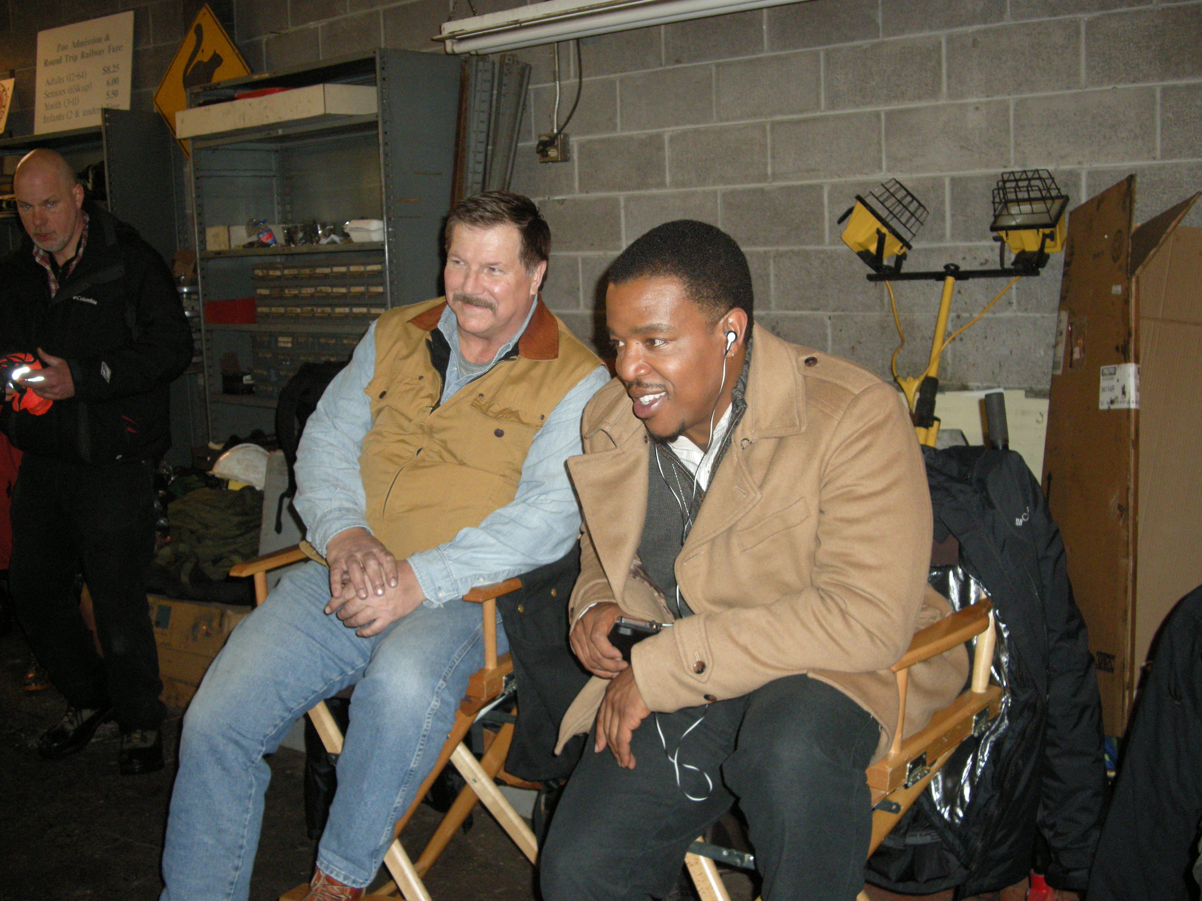 Daniel Knight on set of NBC's GRIMM (with Russell Hornsby)