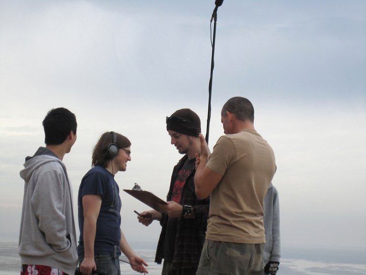 Cinematographer Chad Courtney, director Jim Towns and star Ed Wedding on set of Blood Brotherhood.