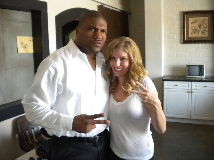 Rampage Jackson and Rebecca Zamolo on the set of Funny Or Die