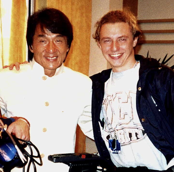 Martin with jackie Chan on the set of 