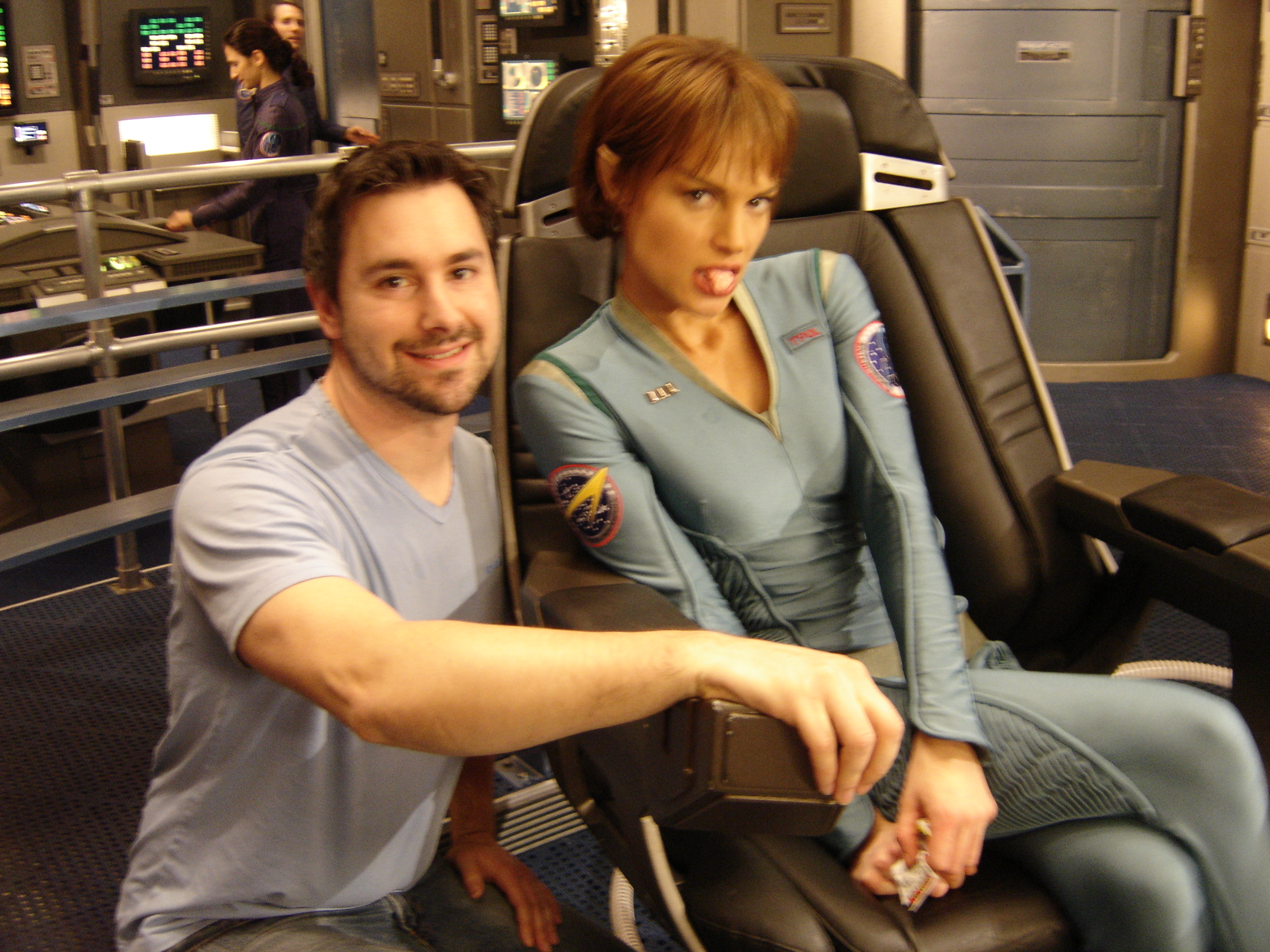 Evan English and Jolene Blalock on the set of Star Trek: Enterprise