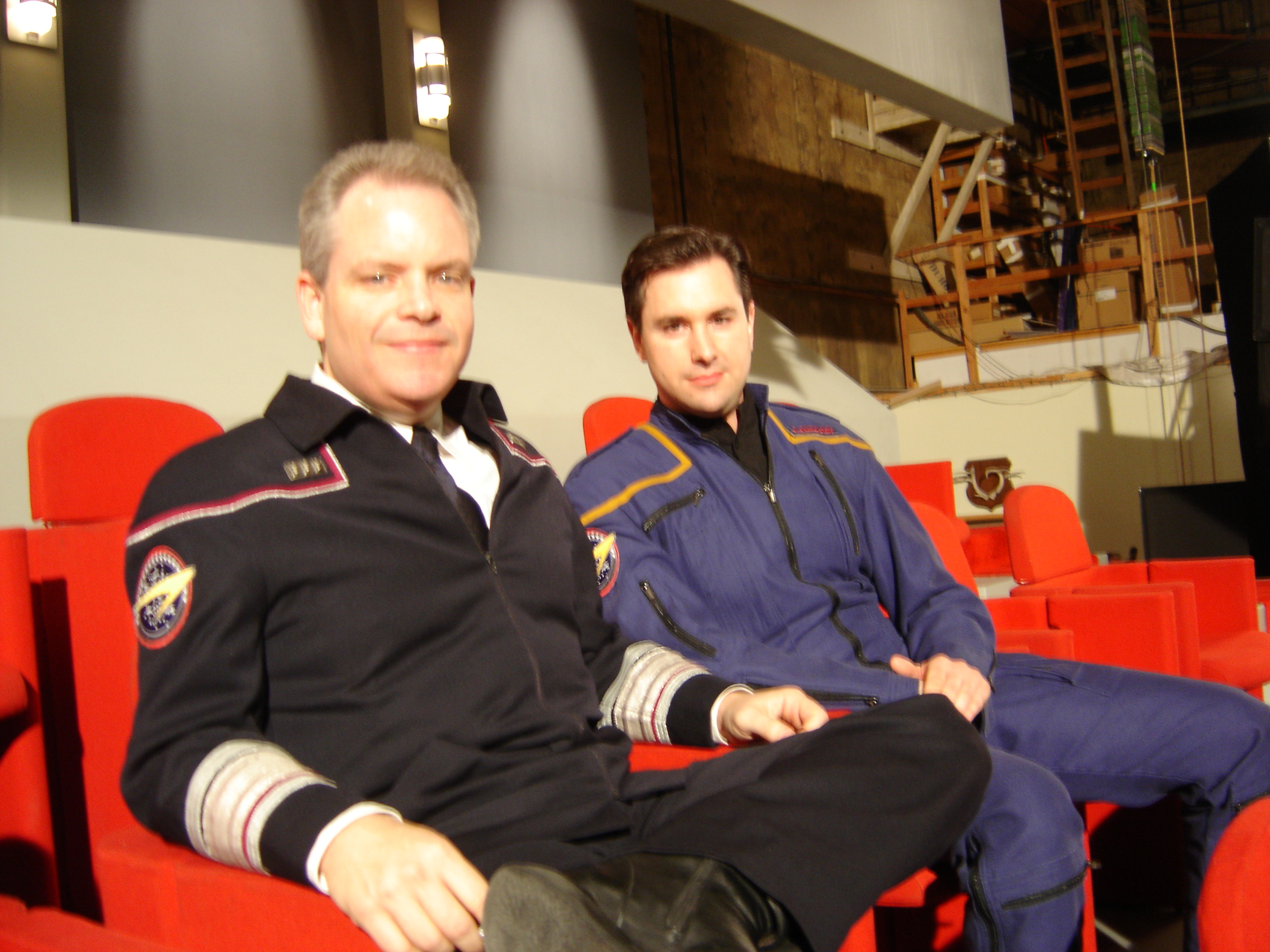 Manny Coto Co-Executive producer, & Evan English relaxing on set during the last episode of the series on Star Trek: Enterprise.