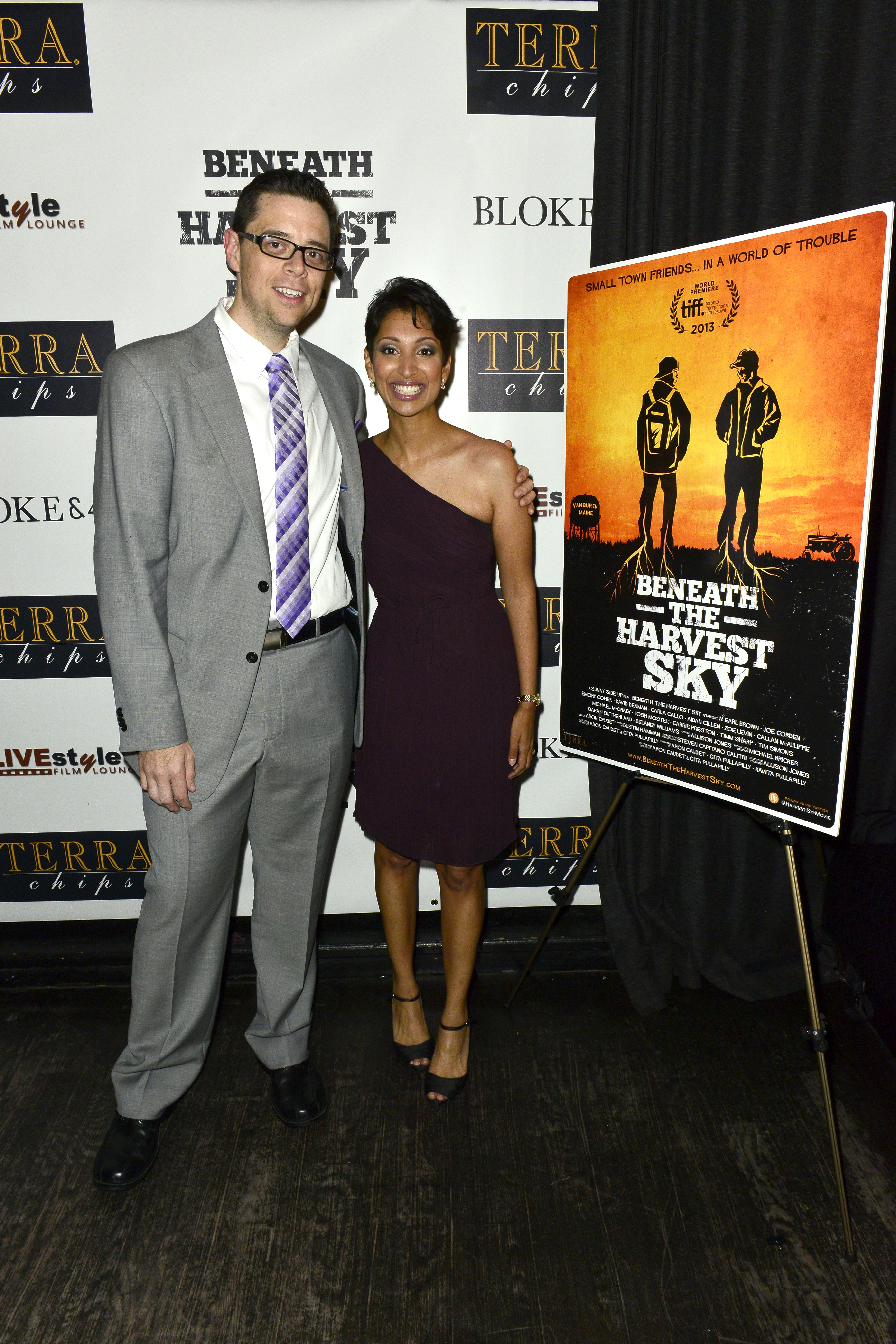 Director Aron Gaudet and Gita Pullapilly at the Beneath The Harvest Sky / Terra Chips party at the Toronto International Film Festival