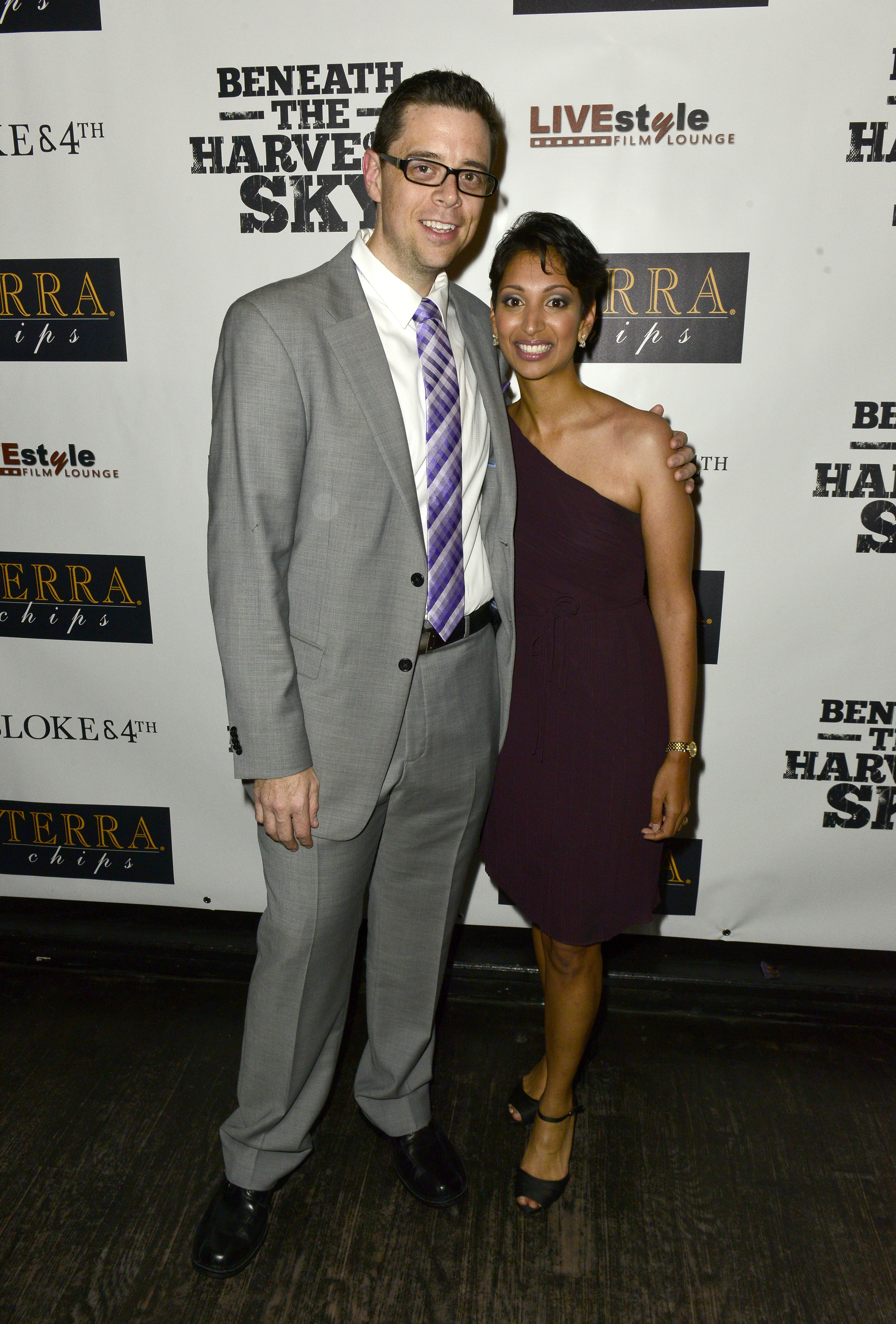 Directors Aron Gaudet and Gita Pullapilly at the Beneath The Harvest Sky/ Terra Chips after part at the Toronto International Film Festival 2013