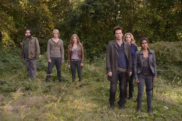 Still of Daniella Alonso, Billy Burke, Elizabeth Mitchell, Zak Orth, Tracy Spiridakos and Graham Rogers in Revolution (2012)