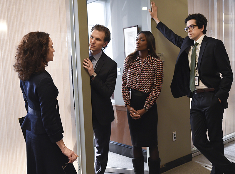 Still of Bebe Neuwirth, Geoffrey Arend, Sebastian Arcelus and Patina Miller in Madam Secretary (2014)