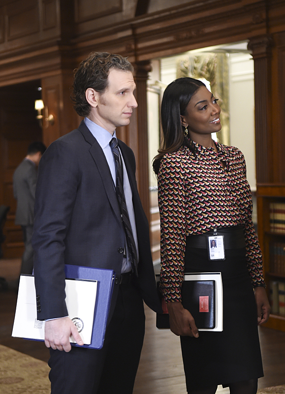 Still of Sebastian Arcelus and Patina Miller in Madam Secretary (2014)