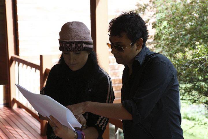Chayan Sarkar with his First AD Angel Christo during the filming of The Sleeping Warrior