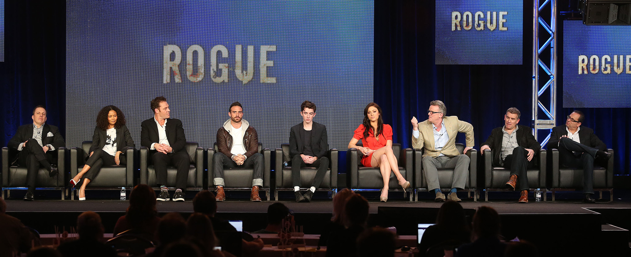 Matthew Beard, Marton Csokas, Nick Hamm, John Morayniss, Thandie Newton, Leah Gibson and Joshua Sasse at event of Rogue (2013)