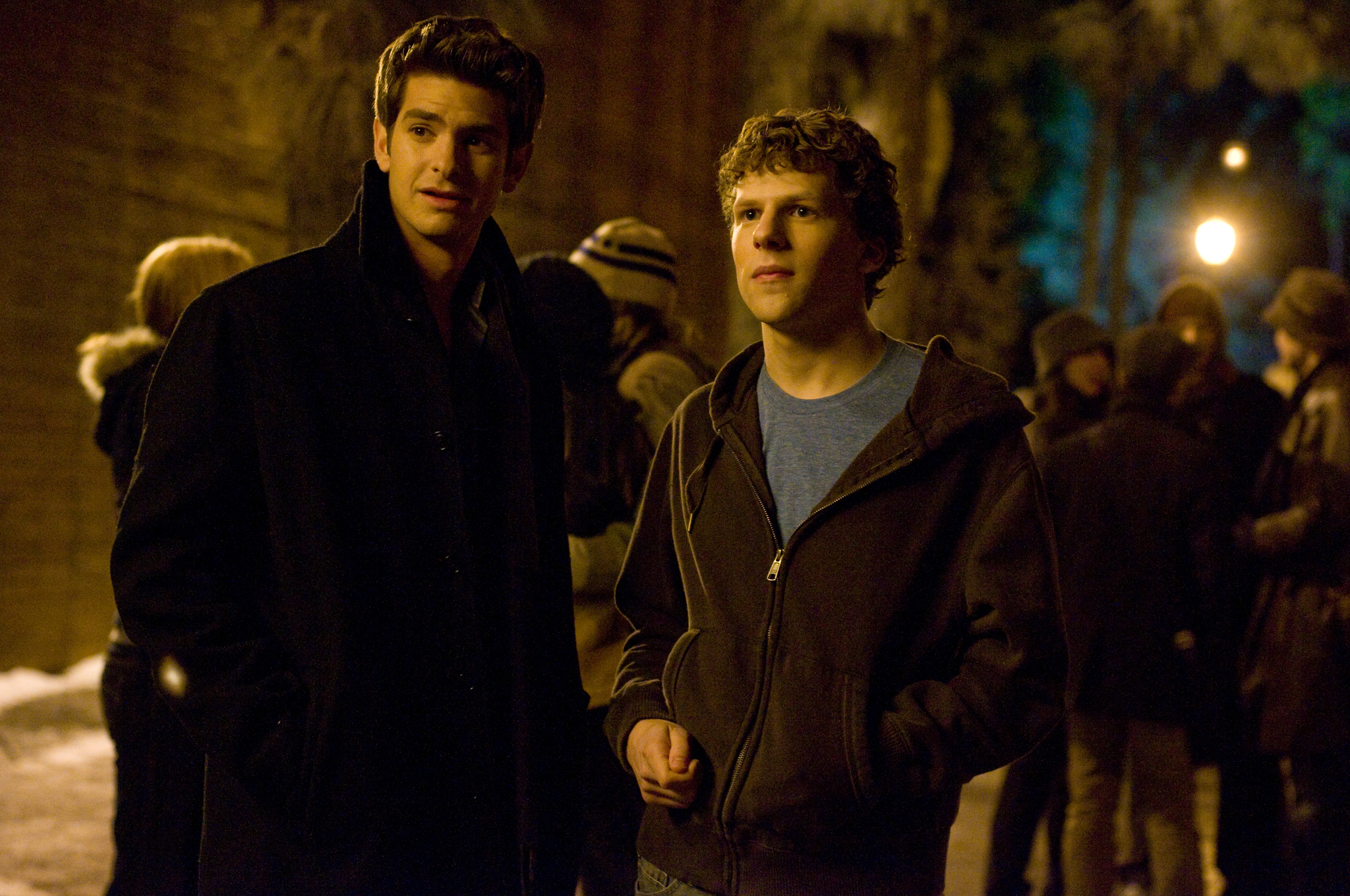 Still of Jesse Eisenberg and Andrew Garfield in The Social Network (2010)