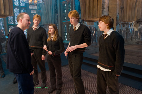 Rupert Grint, Bonnie Wright, David Yates, James Phelps and Oliver Phelps in Haris Poteris ir Fenikso brolija (2007)