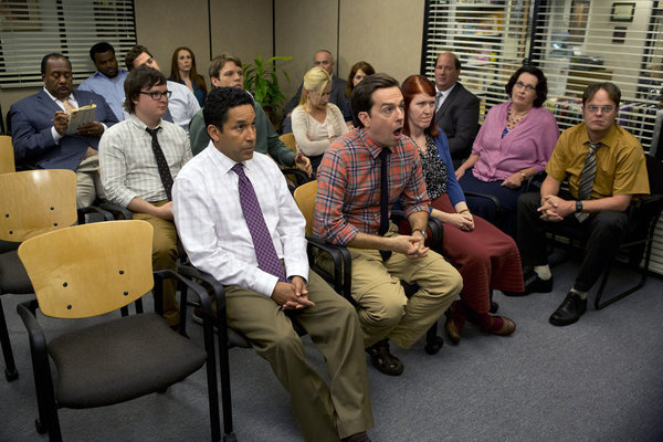 Still of Creed Bratton, Clark Duke, Kate Flannery, Phyllis Smith, Rainn Wilson, John Krasinski, Angela Kinsey, Leslie David Baker, Brian Baumgartner, Ellie Kemper, Stanley Hudson, Erin Hannon and Jake Lacy in The Office (2005)