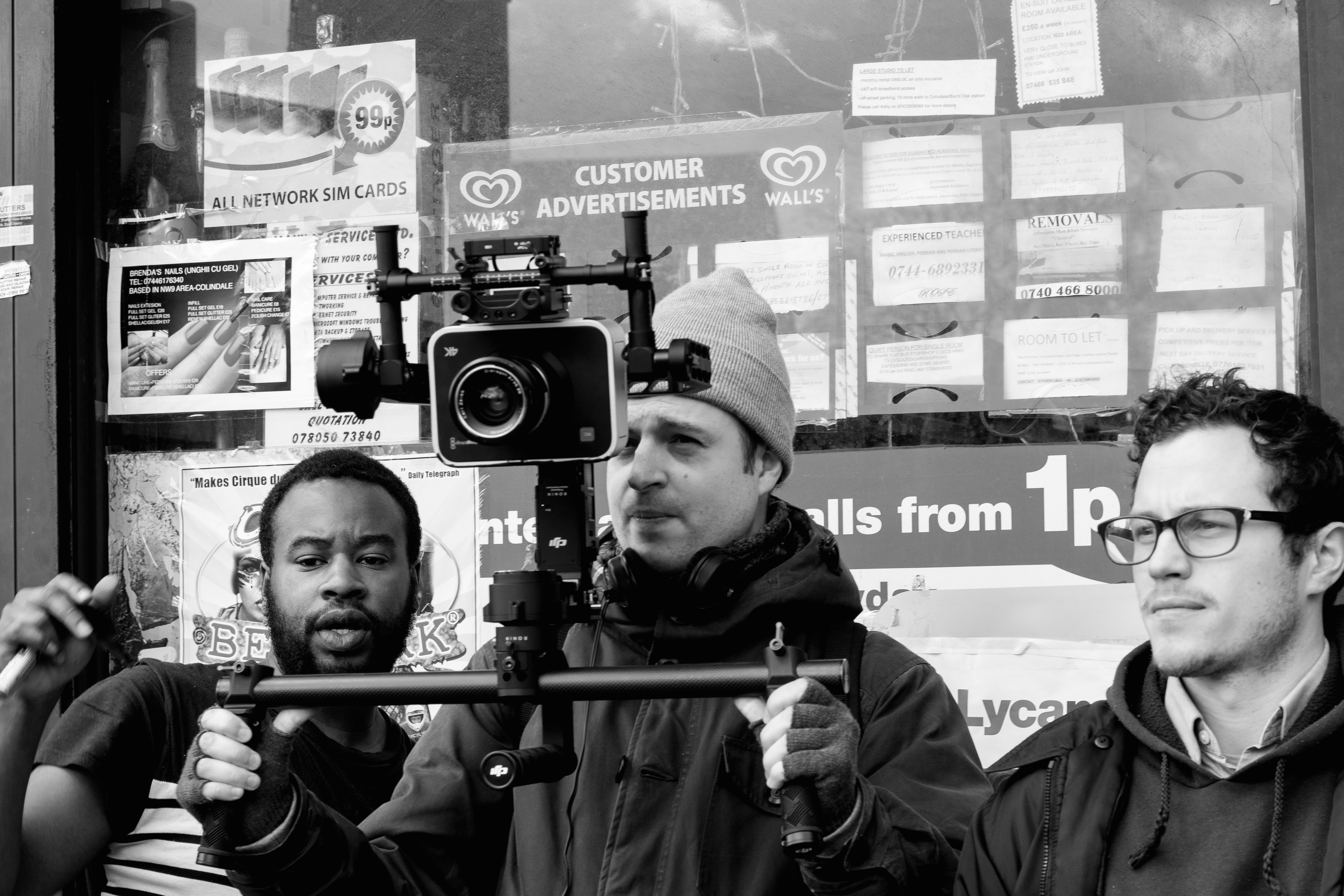 Tim Doubleday (Centre) with Joshua Dadson and Ojan Genc filming 'Keepers' 2015