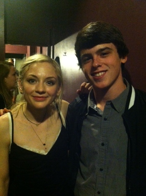 Austin hanging with Emily Kinney backstage at her new album release concert at the Troubadour. He & Emily did their 1st movie together in 2007. Emily played Beth Green on The Walking Dead.